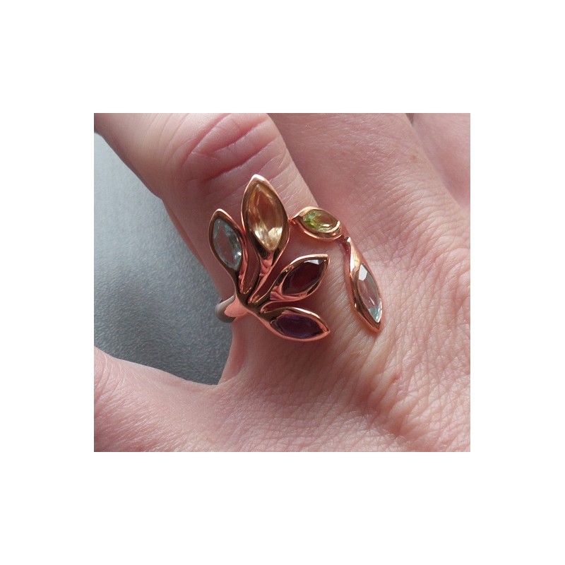 Vergulde zilveren ring gezet met multi edelsteen 17.3 mm