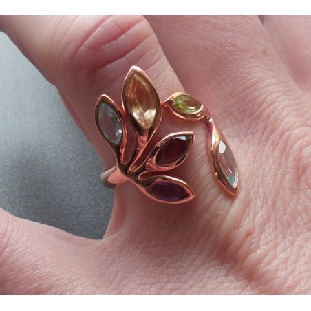 Vergulde zilveren ring gezet met multi edelsteen 17.3 mm