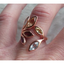 Vergulde zilveren ring gezet met multi edelsteen 17.3 mm