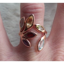 Vergulde zilveren ring gezet met multi edelsteen 17.3 mm