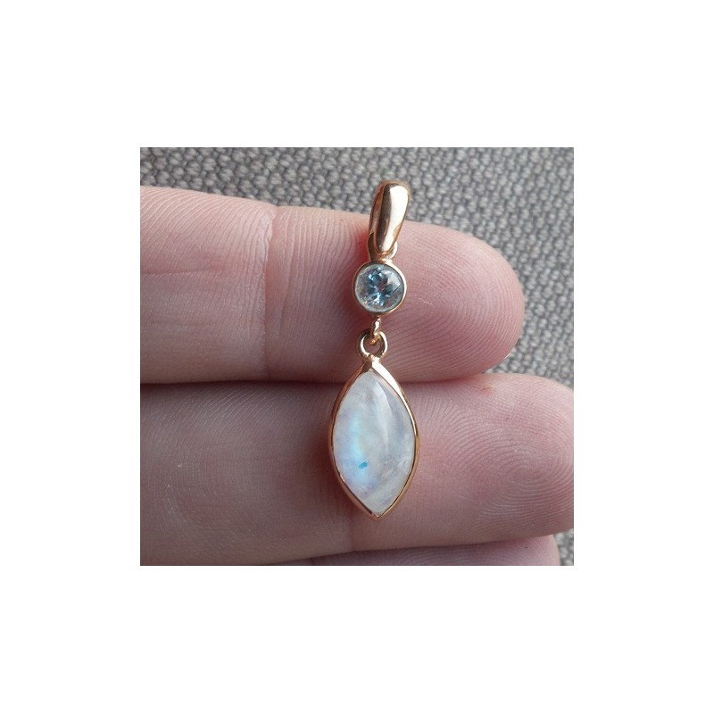 Vergulde zilveren hanger met marquise Maansteen en blauw Topaas