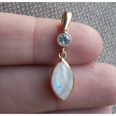 Vergulde zilveren hanger met marquise Maansteen en blauw Topaas