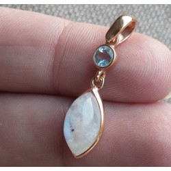 Vergulde zilveren hanger met marquise Maansteen en blauw Topaas
