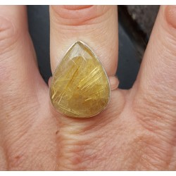 Zilveren ring cabochon gouden Rutielkwarts 17.7 mm