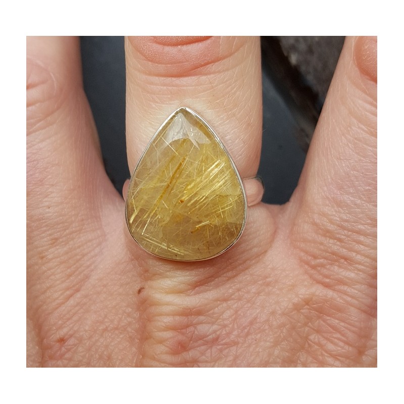 Zilveren ring cabochon gouden Rutielkwarts 17.7 mm