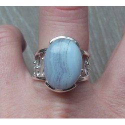 Zilveren ring gezet met blauw Lace Agaat ring maat 18 mm