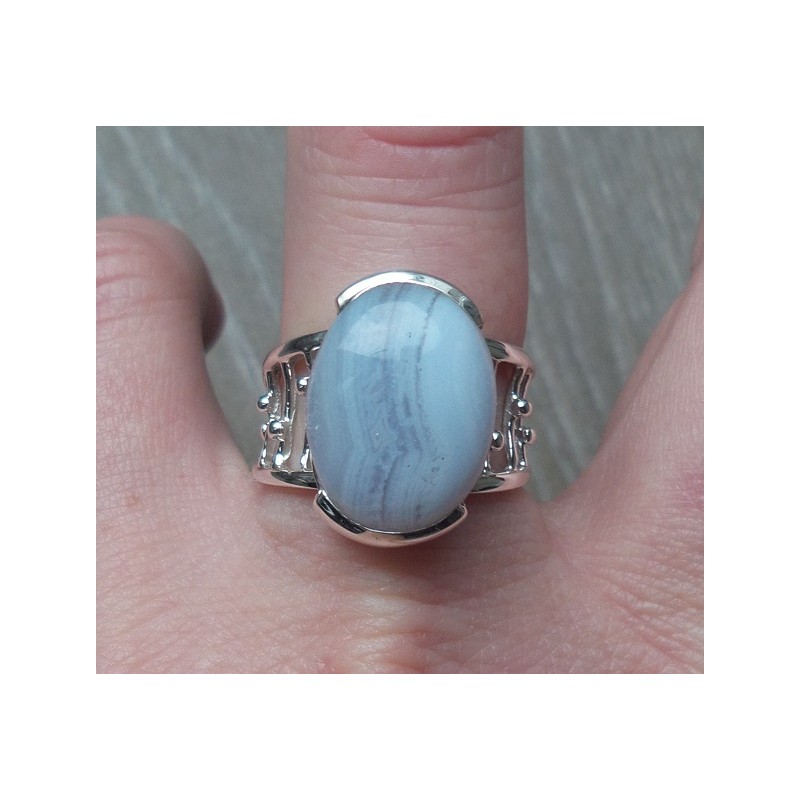 Zilveren ring gezet met blauw Lace Agaat ring maat 18 mm