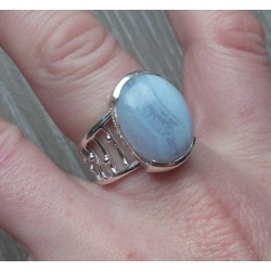 Zilveren ring gezet met blauw Lace Agaat ring maat 18 mm