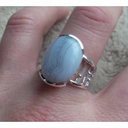 Zilveren ring gezet met blauw Lace Agaat ring maat 18 mm