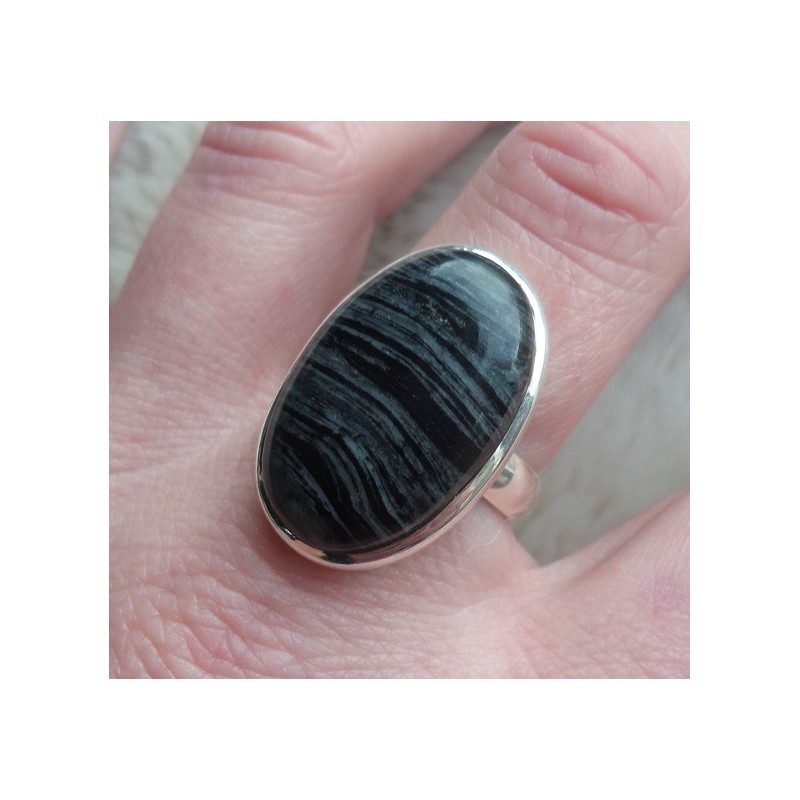 Zilveren ring gezet met zebra Jaspis ring maat 18.5 mm