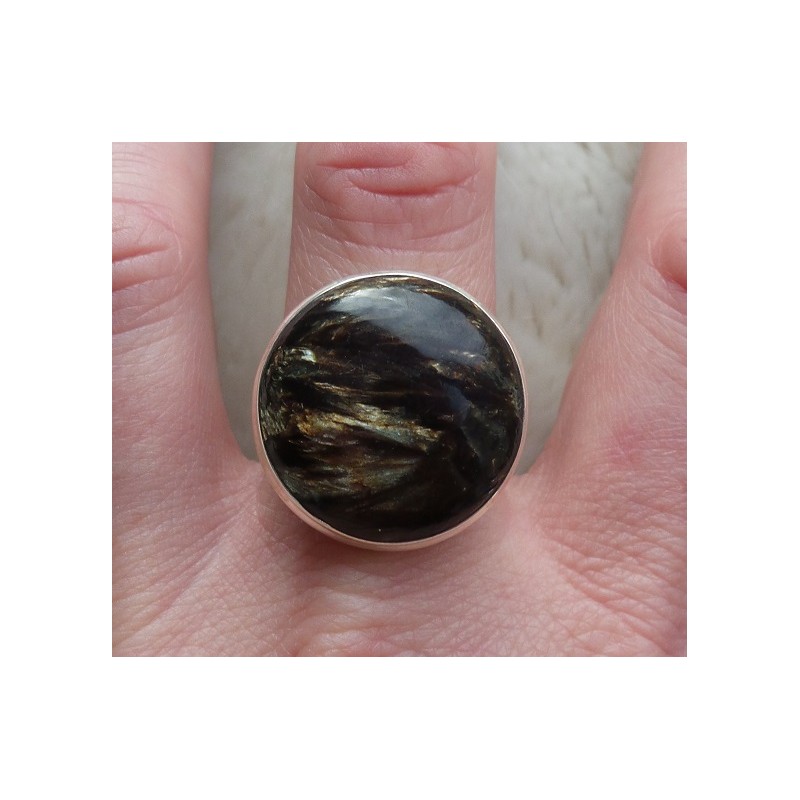 Zilveren ring gezet met ronde gouden Seraphiniet 19.7 mm