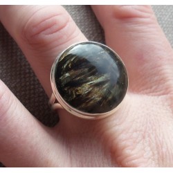 Zilveren ring gezet met ronde gouden Seraphiniet 19.7 mm