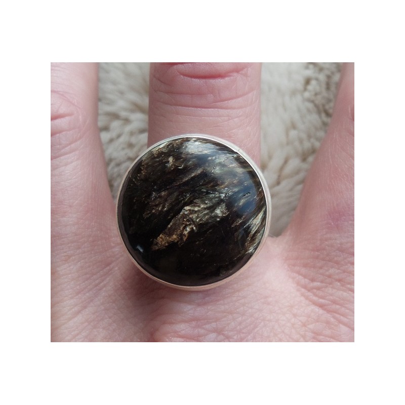Zilveren ring gezet met ronde gouden Seraphiniet 20.5 mm
