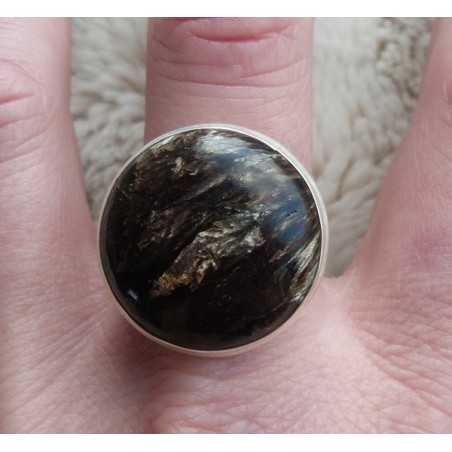 Zilveren ring gezet met ronde gouden Seraphiniet 20.5 mm