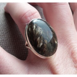 Zilveren ring gezet met ovale gouden Seraphiniet 17.5 mm