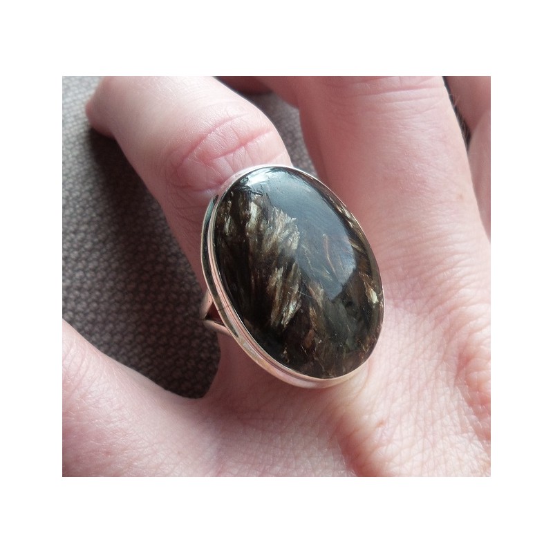 Zilveren ring gezet met ovale gouden Seraphiniet 17.5 mm