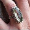 Zilveren ring ovale groene Amethist bewerkte setting 17.5 mm