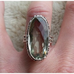 Zilveren ring ovale groene Amethist bewerkte setting 17.5 mm