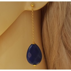 Vergulde oorbellen met Saffier blauwe Jade briolet