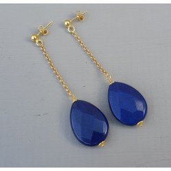 Vergulde oorbellen met Saffier blauwe Jade briolet