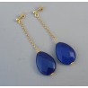 Vergulde oorbellen met Saffier blauwe Jade briolet