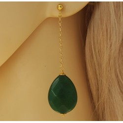 Vergulde oorbellen met Emerald groene Jade briolet