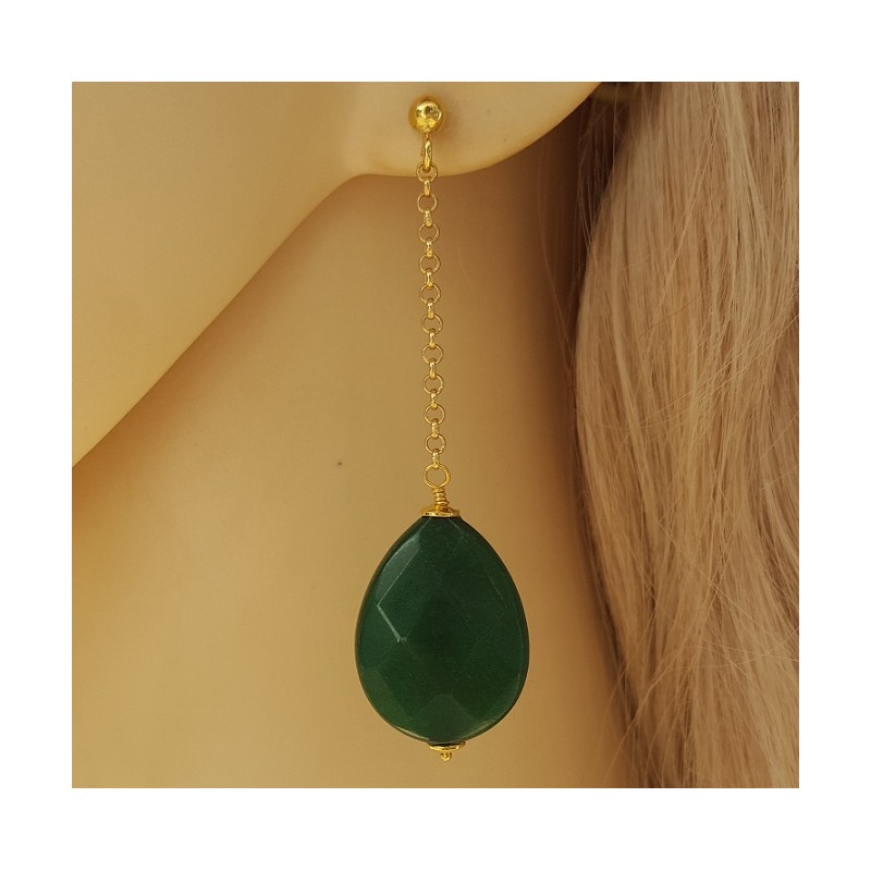 Vergulde oorbellen met Emerald groene Jade briolet