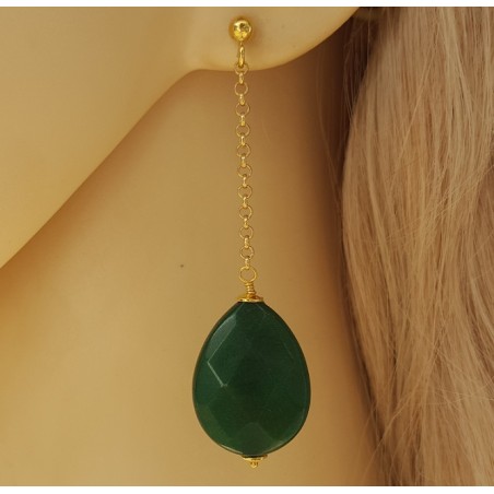 Vergulde oorbellen met Emerald groene Jade briolet