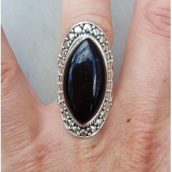 Zilveren ring met marquise zwarte Onyx 16.5 mm