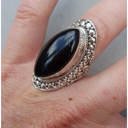 Zilveren ring met marquise zwarte Onyx 16.5 mm