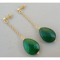 Vergulde oorbellen met Emerald groene Jade briolet