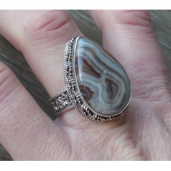 Zilveren ring met Laguna Lace Agaat en bewerkte setting 19 mm