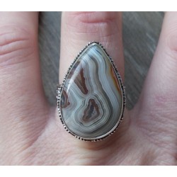 Zilveren ring met Laguna Lace Agaat en bewerkte setting 19 mm