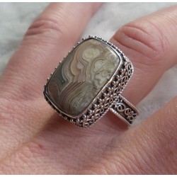 Zilveren ring met Laguna Lace Agaat bewerkte setting 17.5 mm