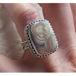 Zilveren ring met Laguna Lace Agaat bewerkte setting 17.5 mm