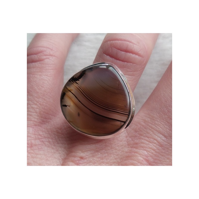 Zilveren ring gezet met brede druppelvorm Montana Agaat 18 mm