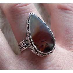 Zilveren ring druppelvorm Montana Agaat bewerkte setting 18.5 mm