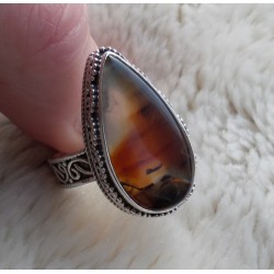 Zilveren ring druppelvorm Montana Agaat bewerkte setting 18.5 mm