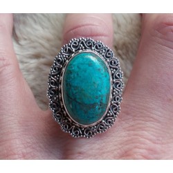 Zilveren ring Malachiet in Chrysocolla bewerkte kop en band 17.5