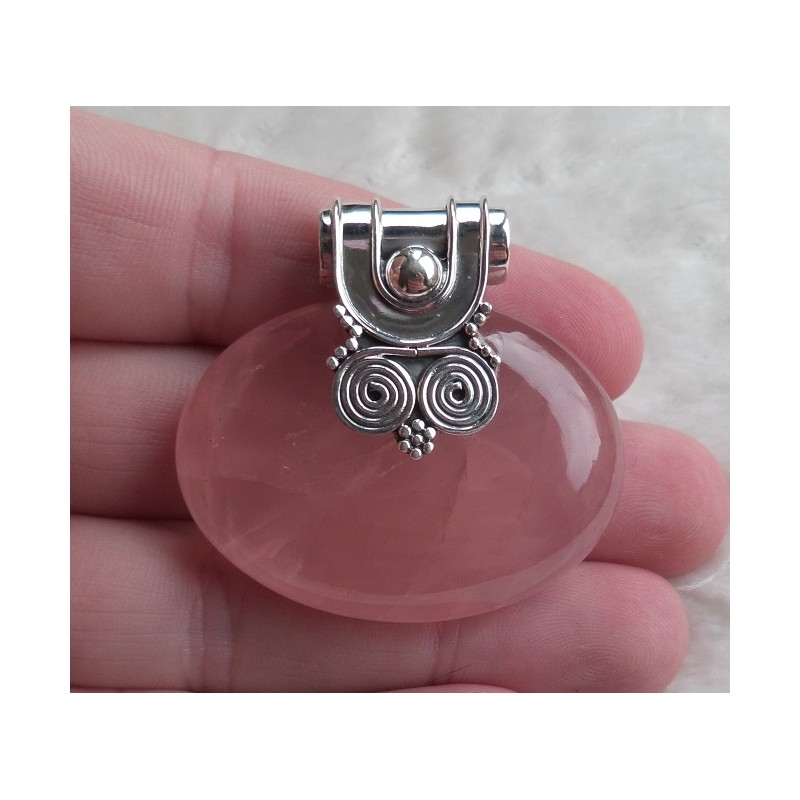 Zilveren hanger met ovale cabachon Rozenkwarts