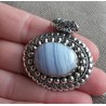 Zilveren hanger ovale blauw Lace Agaat en bewerkte setting