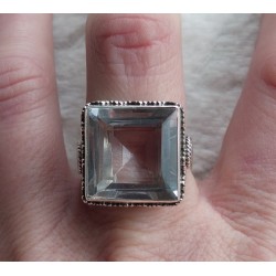 Zilveren ring vierkante witte Topaas bewerkte setting 19 mm