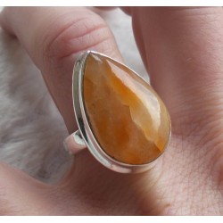 Zilveren ring gezet met druppelvorm oranje Calciet 17.3 mm