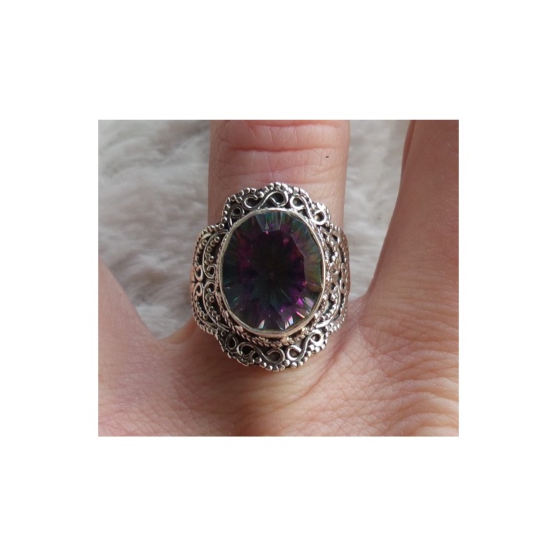 Zilveren ring met Mystic Topaas in bewerkte setting 17.3 mm