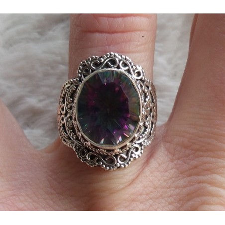 Zilveren ring met Mystic Topaas in bewerkte setting 17.3 mm