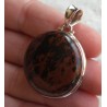 Zilveren hanger gezet met ronde mahonie Obsidiaan
