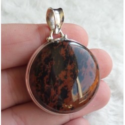Zilveren hanger gezet met ronde mahonie Obsidiaan