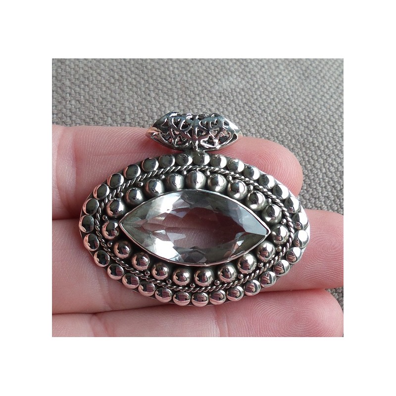Zilveren hanger met facet marquise wit Topaas bewerkte setting