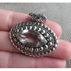Zilveren hanger met facet marquise wit Topaas bewerkte setting