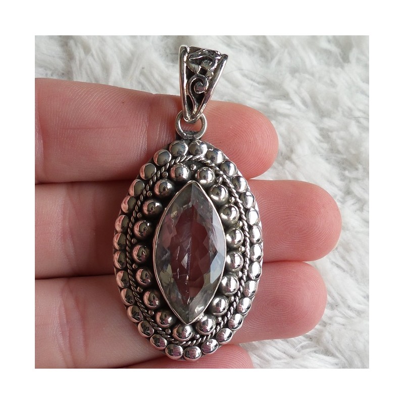 Zilveren hanger gezet met marquise wit Topaas bewerkte setting